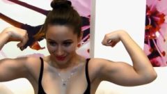 Sweet Muscle Girl Flashes Hairplay Biceps