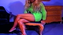 Extreme Muscular Calves Show In Green Skirt And Heels By LDR (Calf Queen)